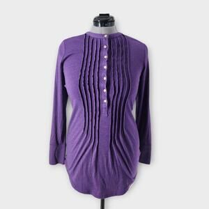 Lauren Ralph Lauren Tunic Blouse Women's S Purple Pleated 1/4 Button Down